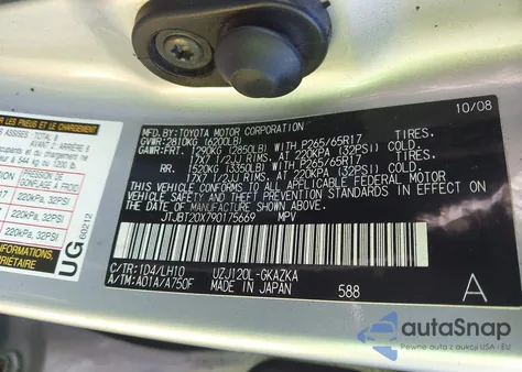 2009 Lexus Gx 470 z USA, uszkodzony, nr VIN JTJBT20X790175669